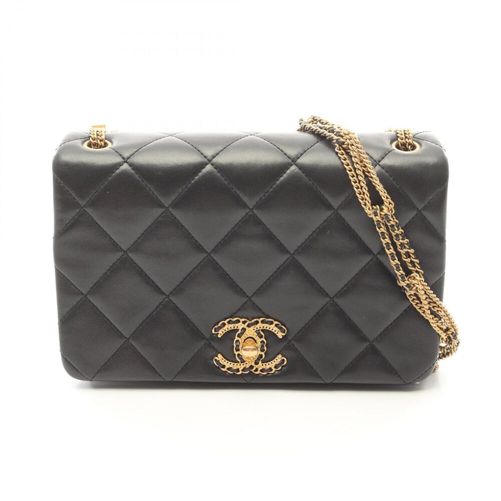 Chanel Shoulder Bag Lambskin Sheepskin Black
